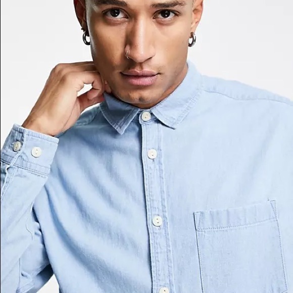 90s oversized denim, shirt vintage light wash - Picture 4 of 5